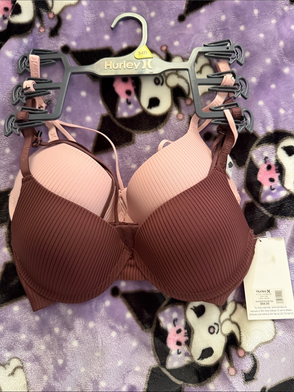 Hurley Pink and Brown Ribbed Padded Bra